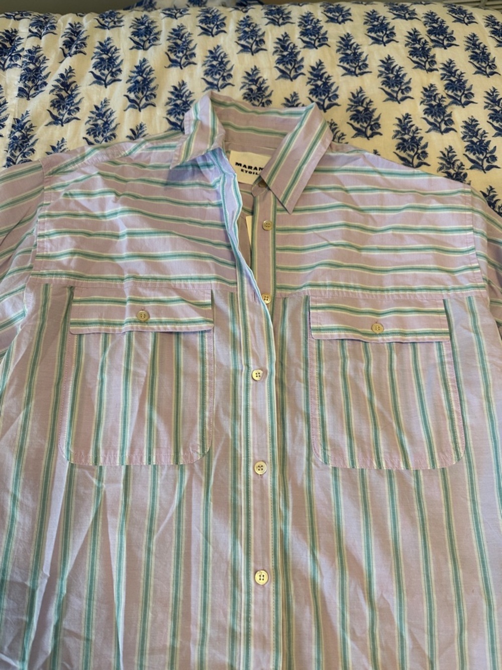 Isabel Marant Striped Button-Down Shirt in Lavender and Mint